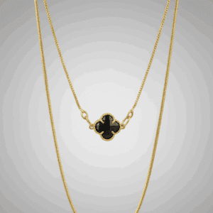 Colar Duplo Folheado a Ouro com Cristal Preto – Sofisticação em Camadas