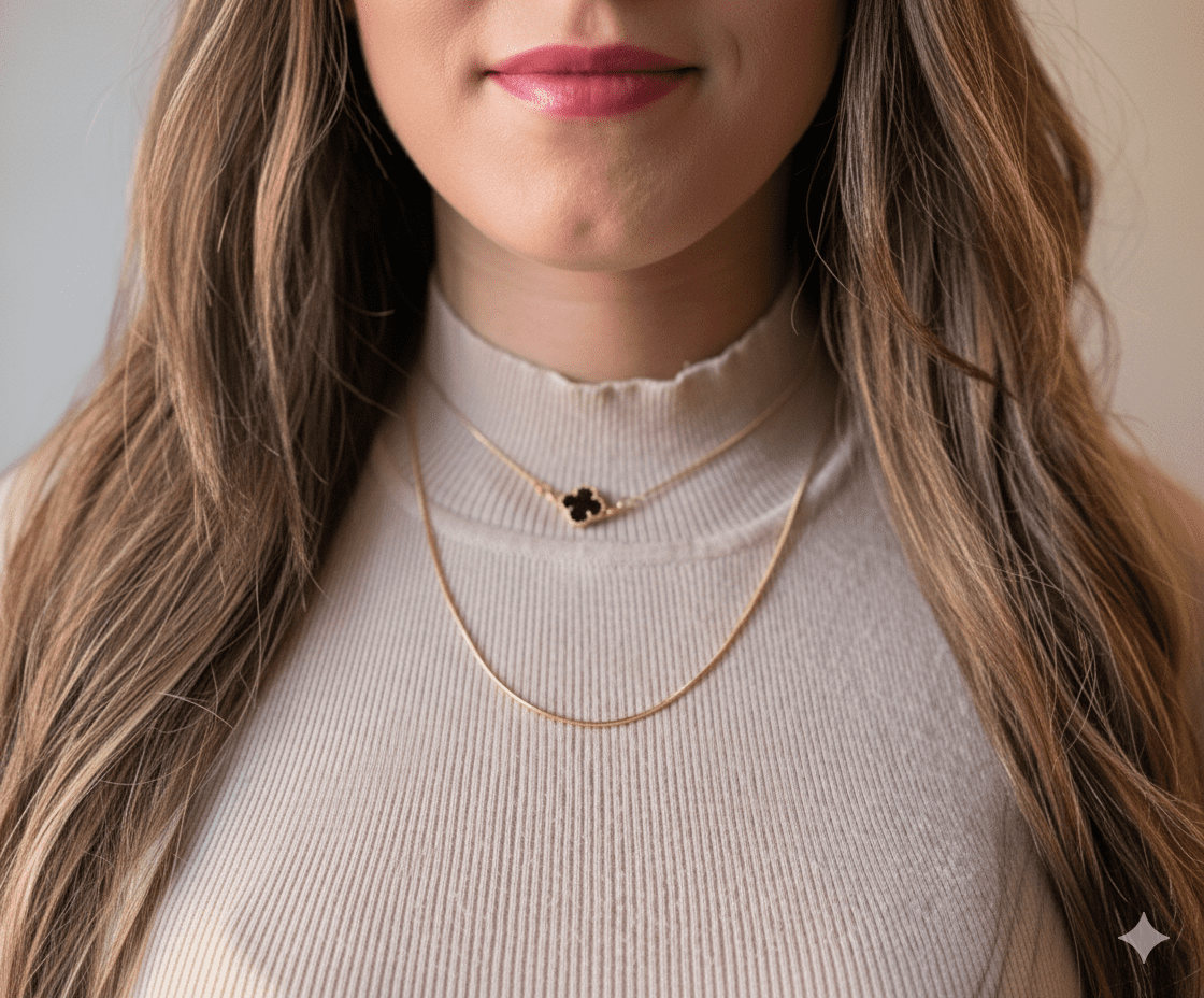 Colar Duplo Folheado a Ouro com Cristal Preto – Sofisticação em Camadas - Imagem 3