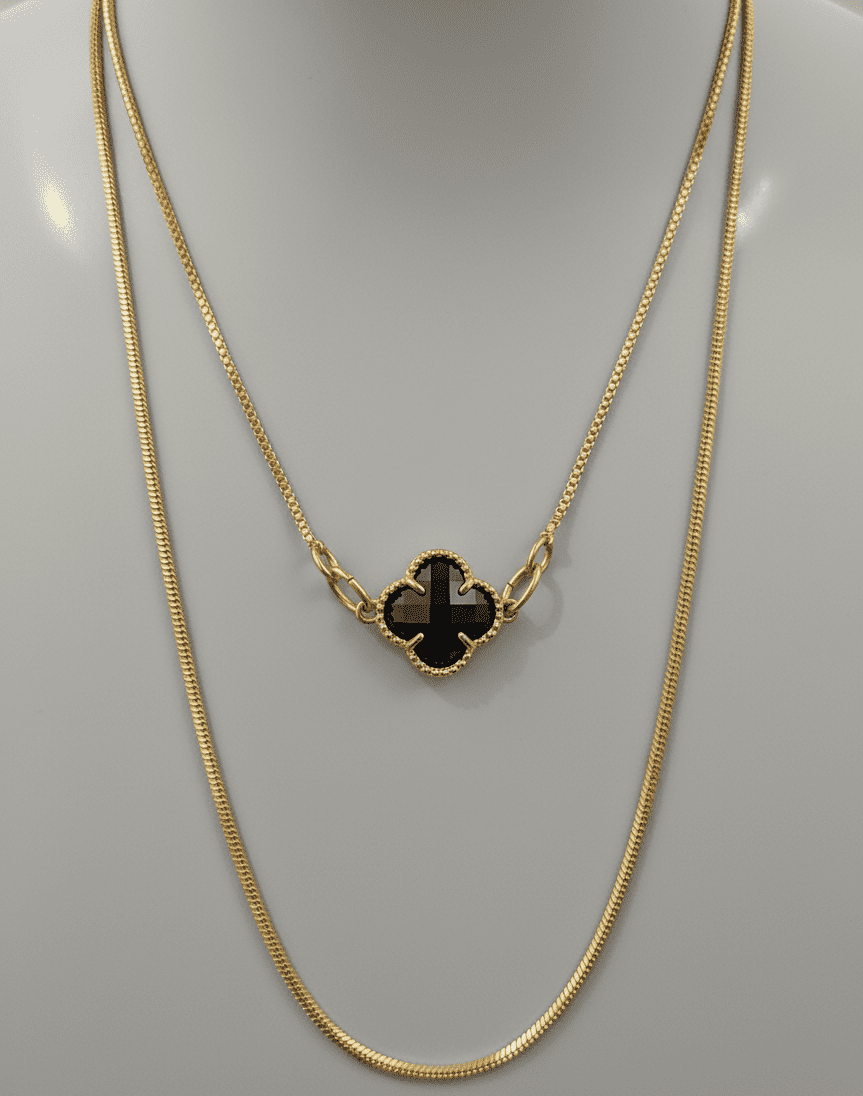 Colar Duplo Folheado a Ouro com Cristal Preto – Sofisticação em Camadas - Imagem 4